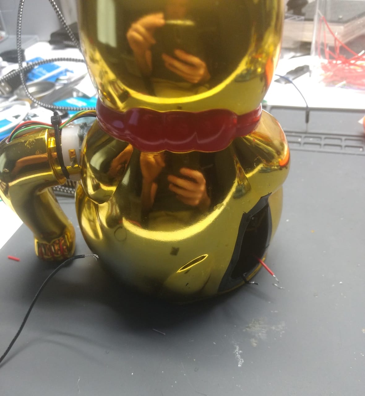 Butcher hole in the back for USB access.