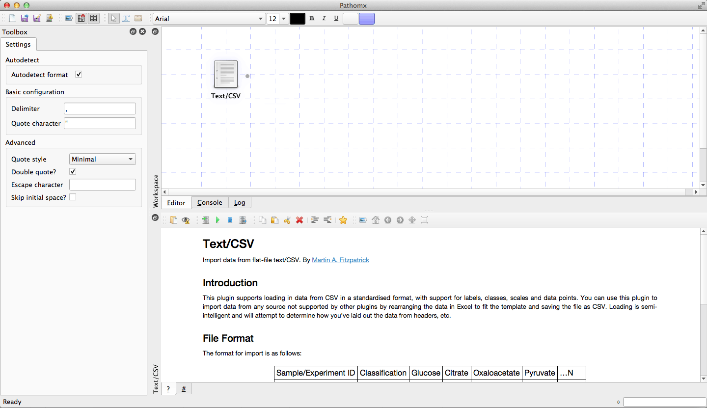 The Text/CSV tool showing the default startup state.