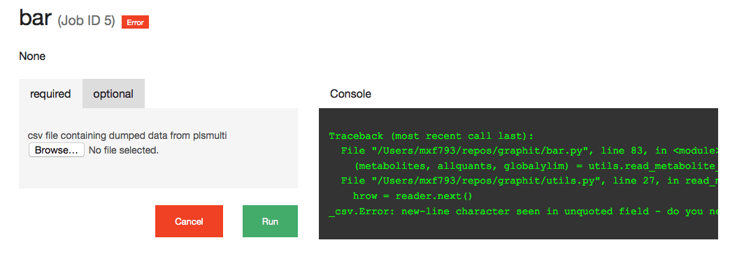 Job with error console